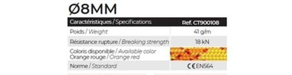 Cordelette 8 mm, 1800 daN, 41g/m, COUSIN